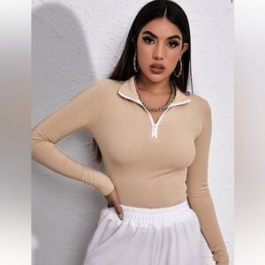 Half zip beige tee size small